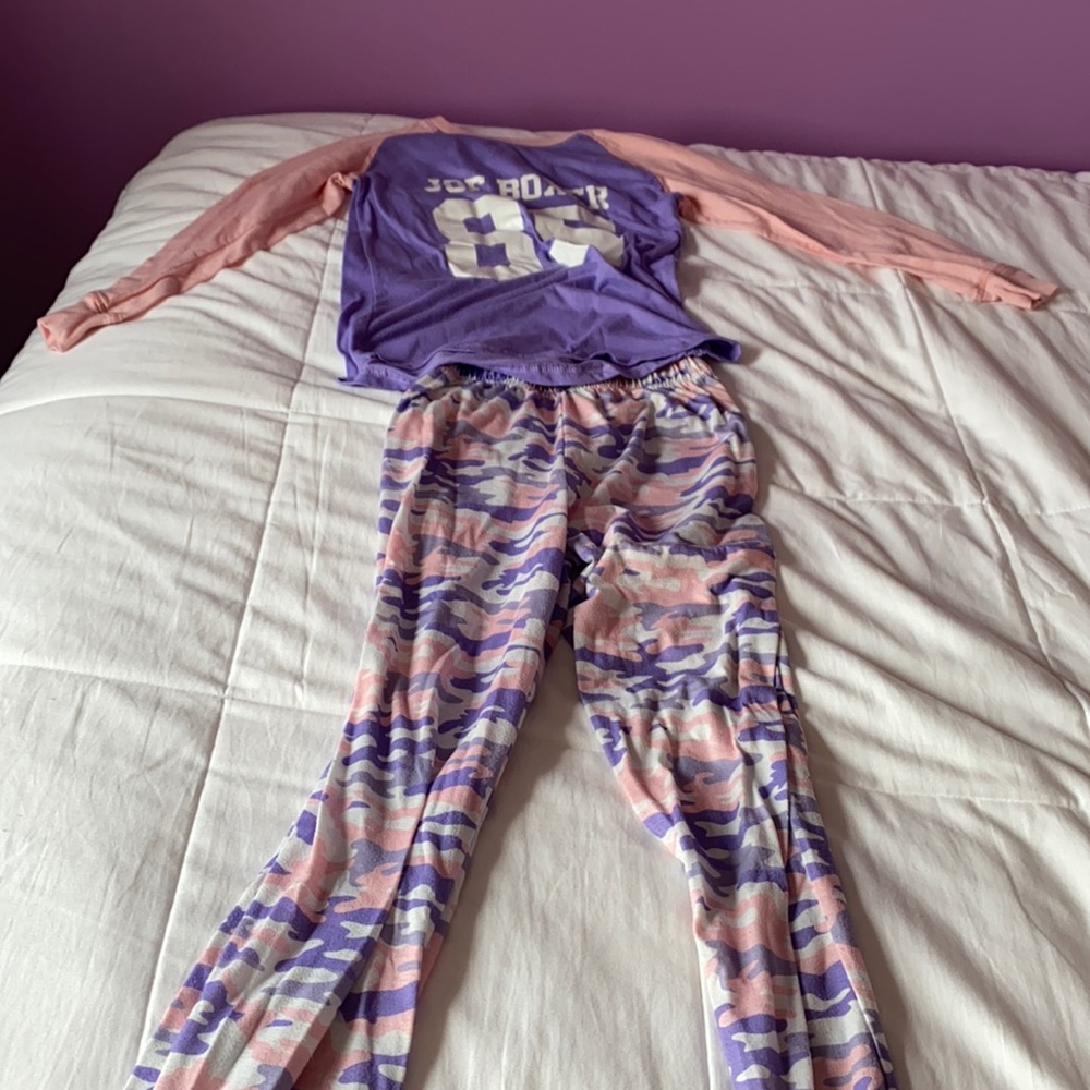 These are purple and pink camouflage pjs